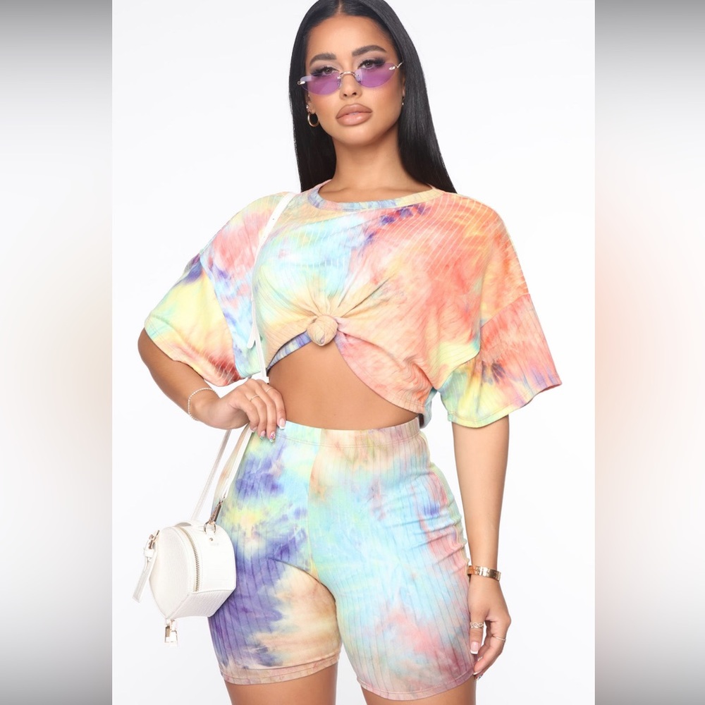 Two piece tie-dye biker set